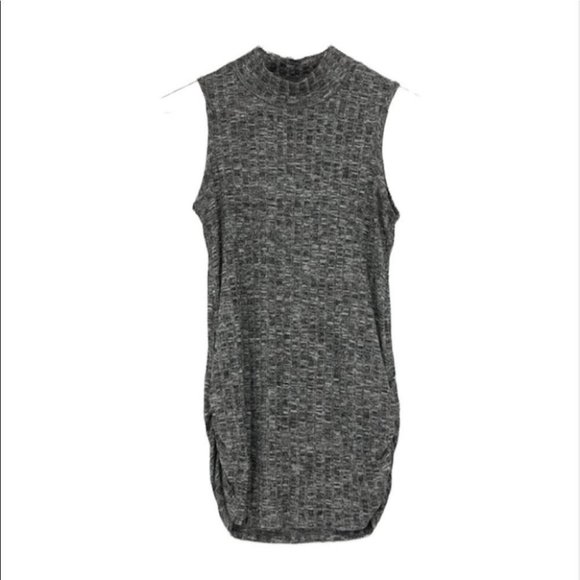 warehouse one Tops Warehouse One Marled Grey Ribbed Knit Sleeveless